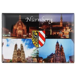 Nürnberg Epoxy Fotomagnet Foto Magnet Deluxe -  4 in 1 mit Wappen bei Nacht