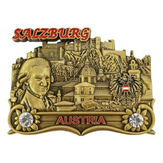 Premium Metall Magnet Massiv - Salzburg Mozarzt Gold