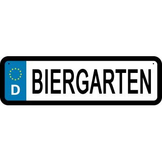 Blechschild Metall Klein - Biergarten KFZ 26x7cm