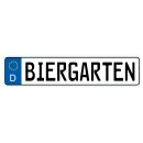 Metallschild groß Biergarten 46x10cm Blau Weiß