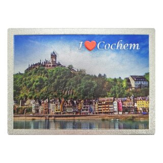 Folien Glitzer Magnet mit Schriftzug am Rand Silber Groß - I Love Cochem German
