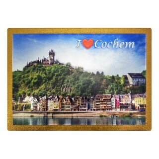 Folien Glitzer Magnet mit Schriftzug Gold Groß - I Love Cochem Germany Gold