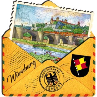 Holz Magnet Würzburg Briefumschlaf Post Made in EU