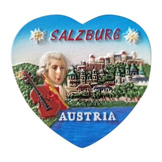 Kühlschrankmagnet Magnet Polyresin Salzburg Mozart Herz