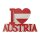 Kühlschrankmagnet – I Love Austria Schriftzug mit Herz in Flaggenfarben