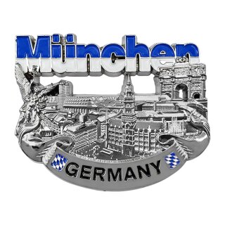 München Kühlschrankmagnet Metall 3D Skyline Bayern Souvenir - Silber Glänzend