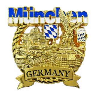 München Metallmagnet Friedensengel Bayern Wappen - Gold Glänzend
