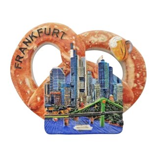 Polyresin Magnet Kühlschrankmagnet Frankfurt am Main Brezel Skyline Main