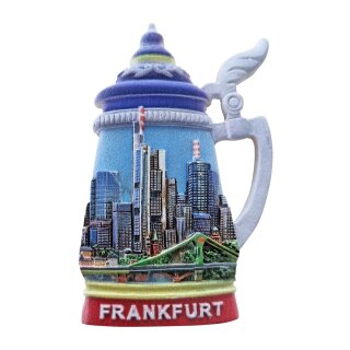 Polyresin Magnet Kühlschrankmagnet Frankfurt am Main Bierkrug Krug Skyline Main