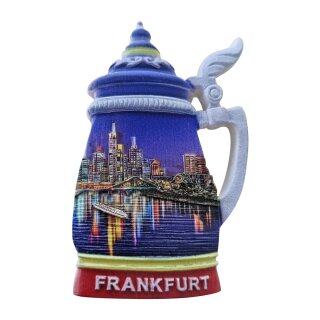 Polyresin Magnet Kühlschrankmagnet Frankfurt am Main Bierkrug Krug Skyline bei Nacht