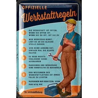 Blechschild Werkstattregeln 20x30cm