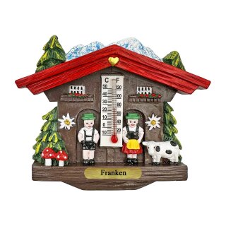 Kühlschrankmagnet Alpen Kuckucksuhr Magnet  Wetterhaus Thermometer Deko - Franken