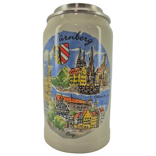 Maßkrug Steinzeug m. Deckel bt Nürnberg 1 Liter Zinn Made in Germany