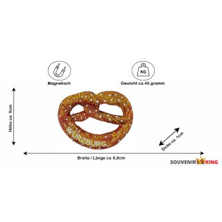 Polyresin Magnet Kühlschrankmagnet Souvenir Breze mit Schriftzug Würzburg