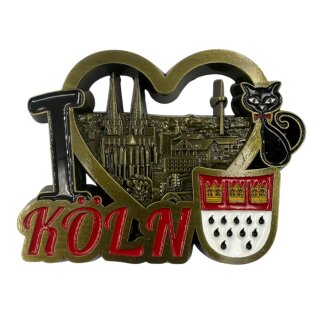 Metallmagnet Köln Herz Katze - bronze