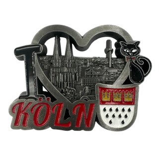 Metallmagnet Köln Herz Katze - silber