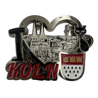 Metallmagnet Köln Herz Katze - silber glänzend