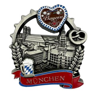 München Metallmagnet Bierkrug Brezel Bayern Wahrzeichen - Silber