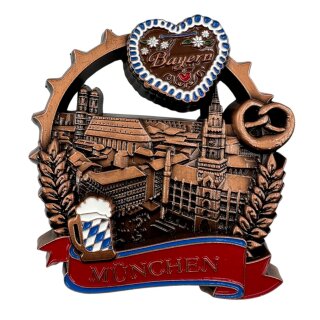 Metall magnet München Lebkuchenherz Bretze Bier - bronze
