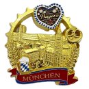 München Metallmagnet Bierkrug Brezel Bayern Wahrzeichen - Gold Glänzend
