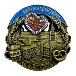 Metallmagnet München Lebkuchenherz Breze Bier gold