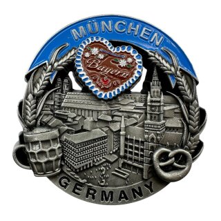 Metallmagnet München Lebkuchenherz Breze Bier silber