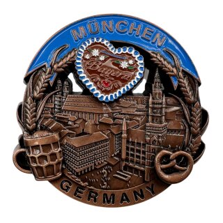 München Metallmagnet Bierkrug Brezel Herz Bayern - Bronze