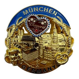 Metallmagnet München Lebkuchenherz Breze Bier gold glänzend