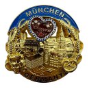 München Metallmagnet Bierkrug Brezel Herz Bayern - Gold Glänzend