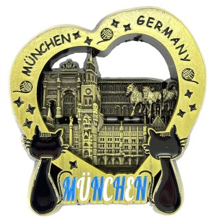 München Metallmagnet Herz Stadtmotiv Katzen - Gold