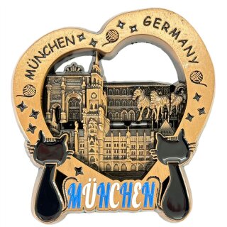 München Metallmagnet Herz Stadtmotiv Katzen - Bronze