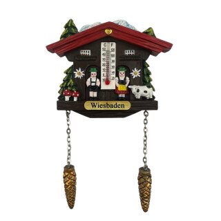 Kühlschrankmagnet Alpen Kuckucksuhr Magnet  Wetterhaus Thermometer Deko - Wiesbaden