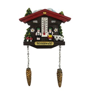 Kühlschrankmagnet Alpen Kuckucksuhr Magnet  Wetterhaus Thermometer Deko - Mittenwald