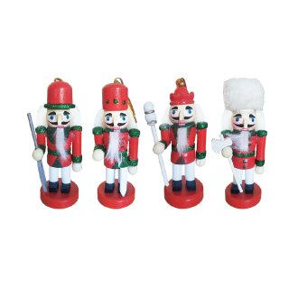 Nussknacker Christbaumschmuck 4er Set rot in Box 10cm mit Aufhänger