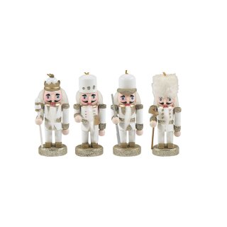 Nussknacker Christbaumschmuck 4er Set weiß in Box 10cm mit Aufhänger Preis pro Set