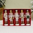 Nussknacker Christbaumschmuck 5er Set weiß in Box 13cm mit Aufhänger
