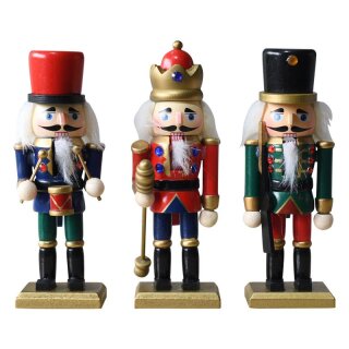 Nussknacker Nutcracker Weihnachtsdeko 3er Set bunt in Box 15cm zum stehen