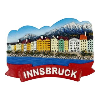 Kühlschrankmagnet – Stadtansicht mit bunten Häusern & Alpen Motiv - Innsbruck