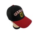 Basecap Germany mit Stickerei Deutschland Wappen und Germany Schrift, Schwarz mit rotem Schirmrand