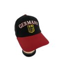 Basecap Germany mit Stickerei Deutschland Wappen und Germany Schrift, Schwarz mit rotem Schirmrand