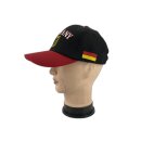 Basecap Deutschland mit Stickerei Adler Wappen und Germany Schrift, Schwarz mit rotem Schirmrand