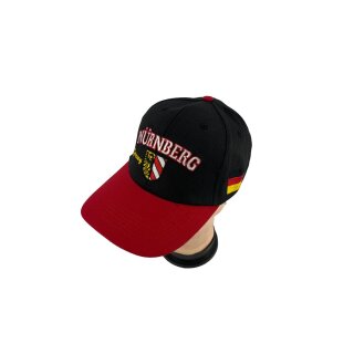 Basecap Nürnberg-Wappen und Nürnberg Schrift, Schwarz mit rotem Schirmrand