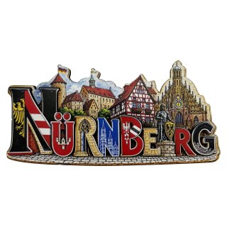 Holzmagnet Holz Herz Magnet Schriftzug City View - Nürnberg