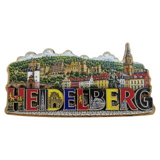 Holzmagnet Holz Herz Magnet Schriftzug City View - Heidelberg