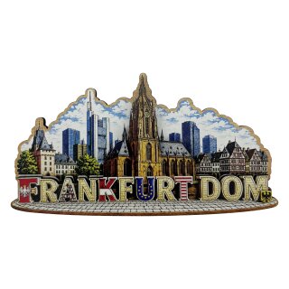 Holzmagnet Holz Herz Magnet Schriftzug City View - Frankfurt Dom
